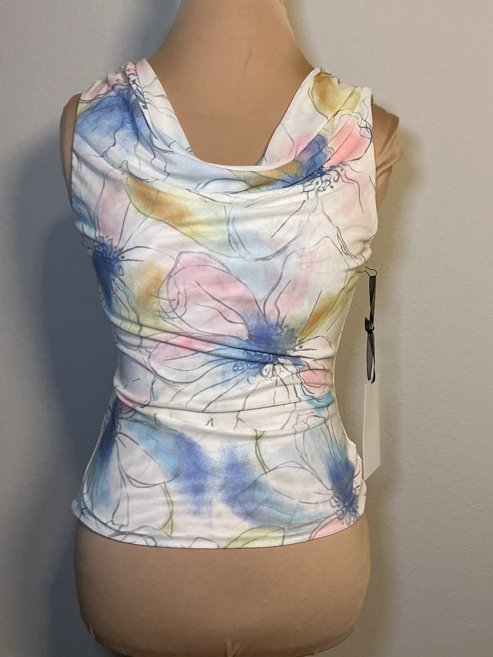 Floral Watercolor Cowl Neck Sleeveless Top - White/Multi
